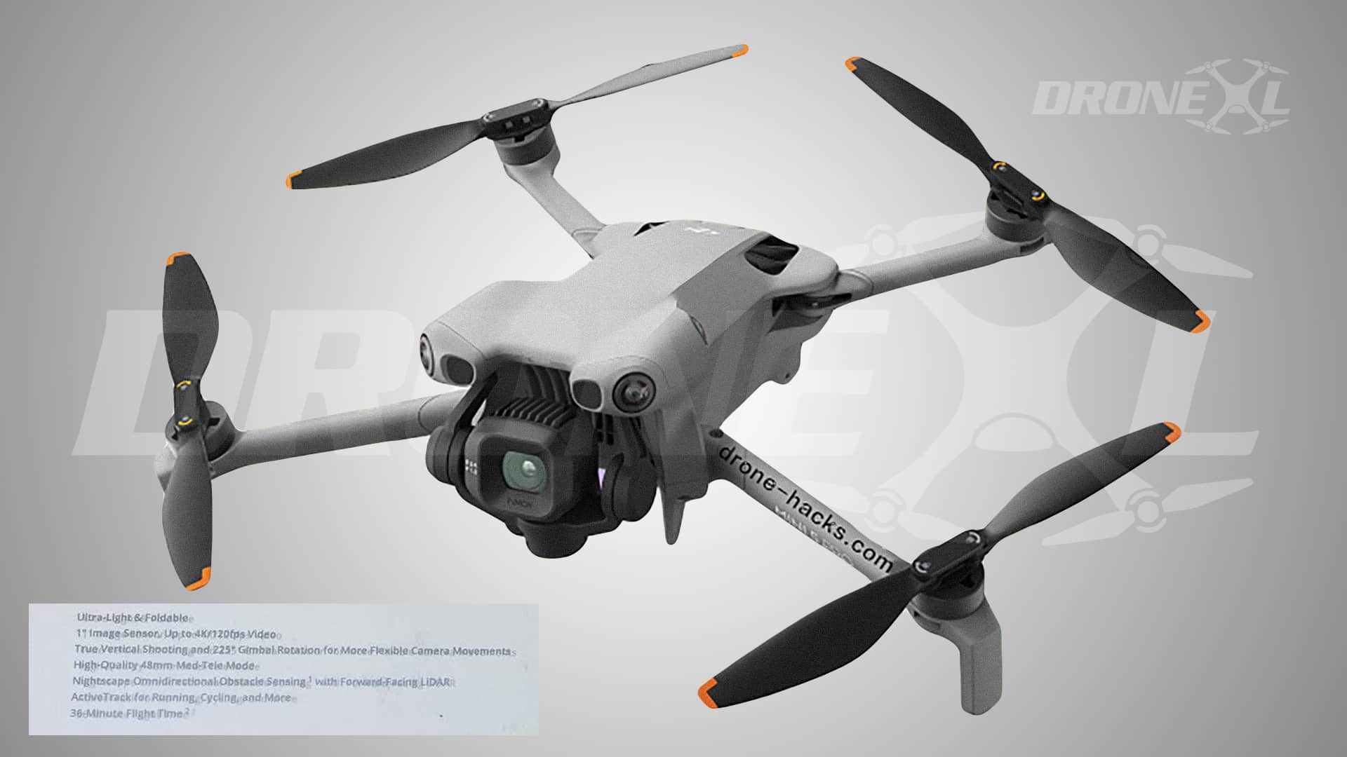 Утечка: изображение нового дрона DJI Mini 5 Pro с сенсором 1 дюйм и LiDAR