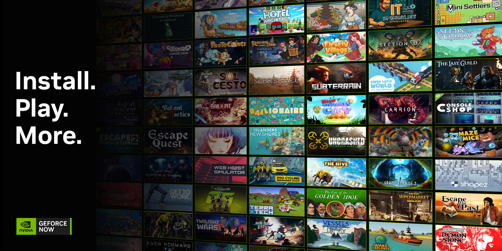 Функция 'Установить и играть' в GeForce NOW, показывающая расширение игровой библиотеки