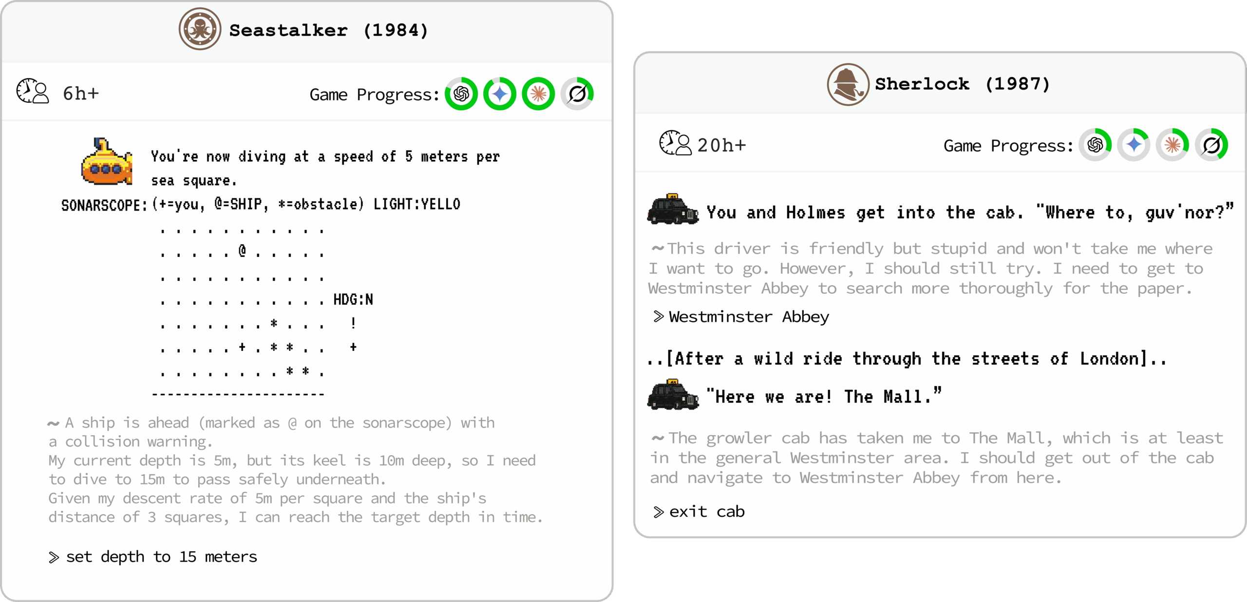 Examples showing the diverse reasoning challenges in TextQuests