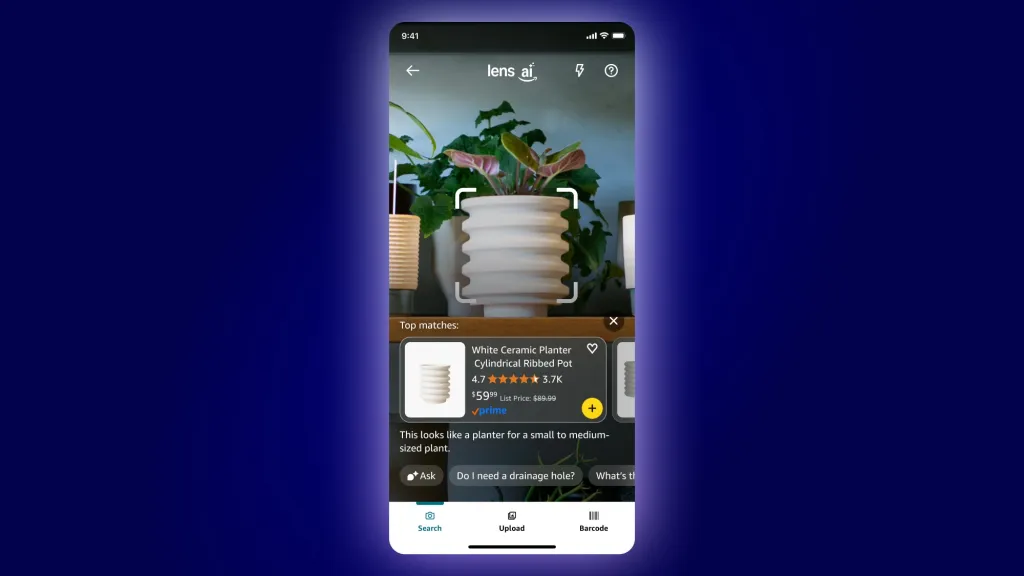 Демонстрация интерфейса инструмента для шопинга Amazon Lens Live с ИИ