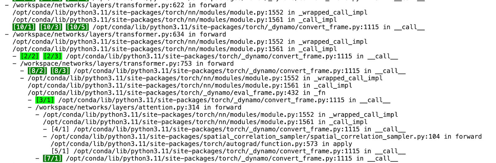 HTML вывод инструмента Tlparse для компиляции PyTorch 2