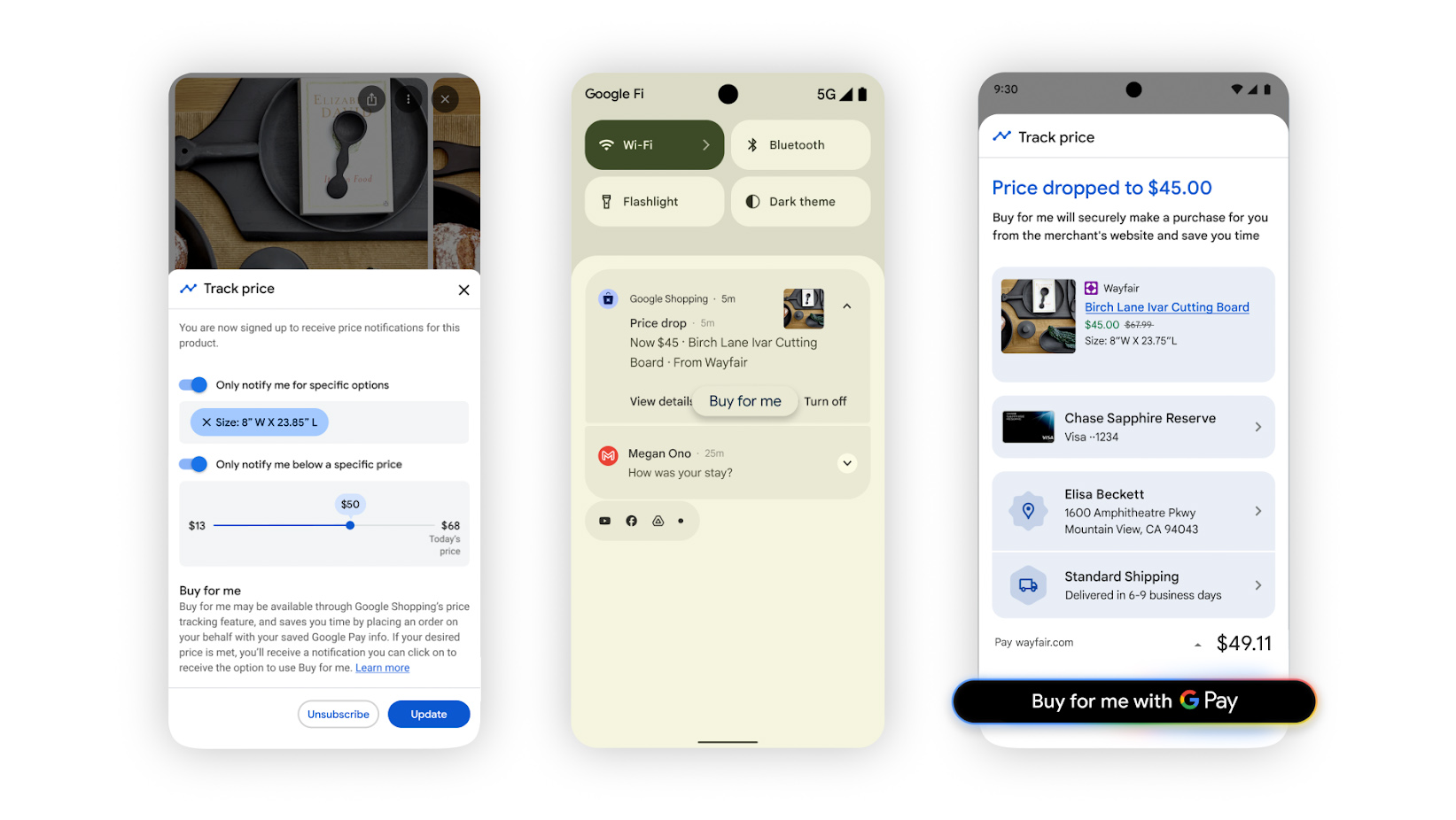 Интерфейс Google Agentic Checkout с отслеживанием цен и опциями автоматических покупок