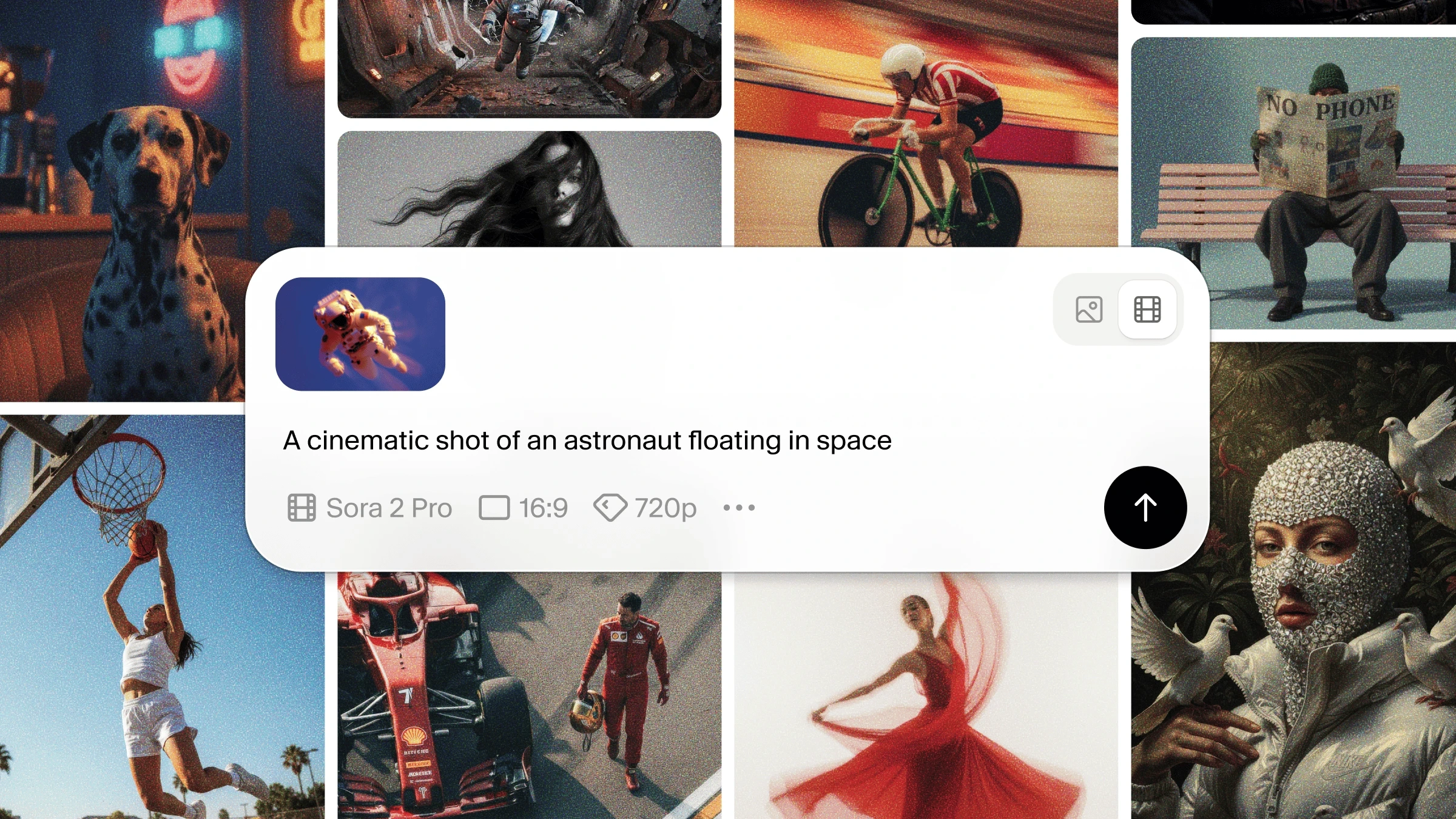 Поле ввода запроса, окруженное сгенерированными изображениями