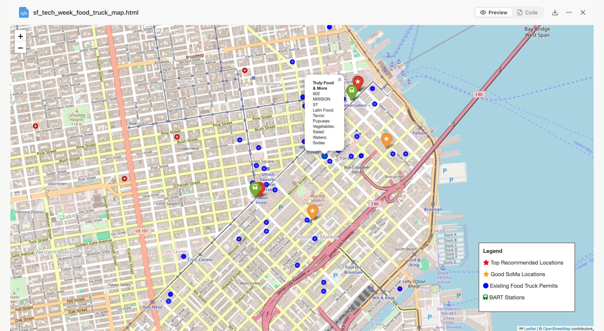 Карта анализа оптимальных мест для фудтраков с мороженым