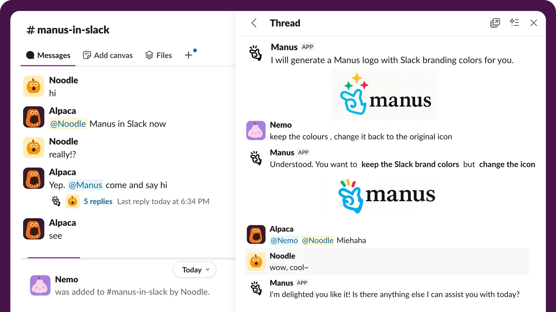 ИИ Manus работает как коллега в переписке Slack